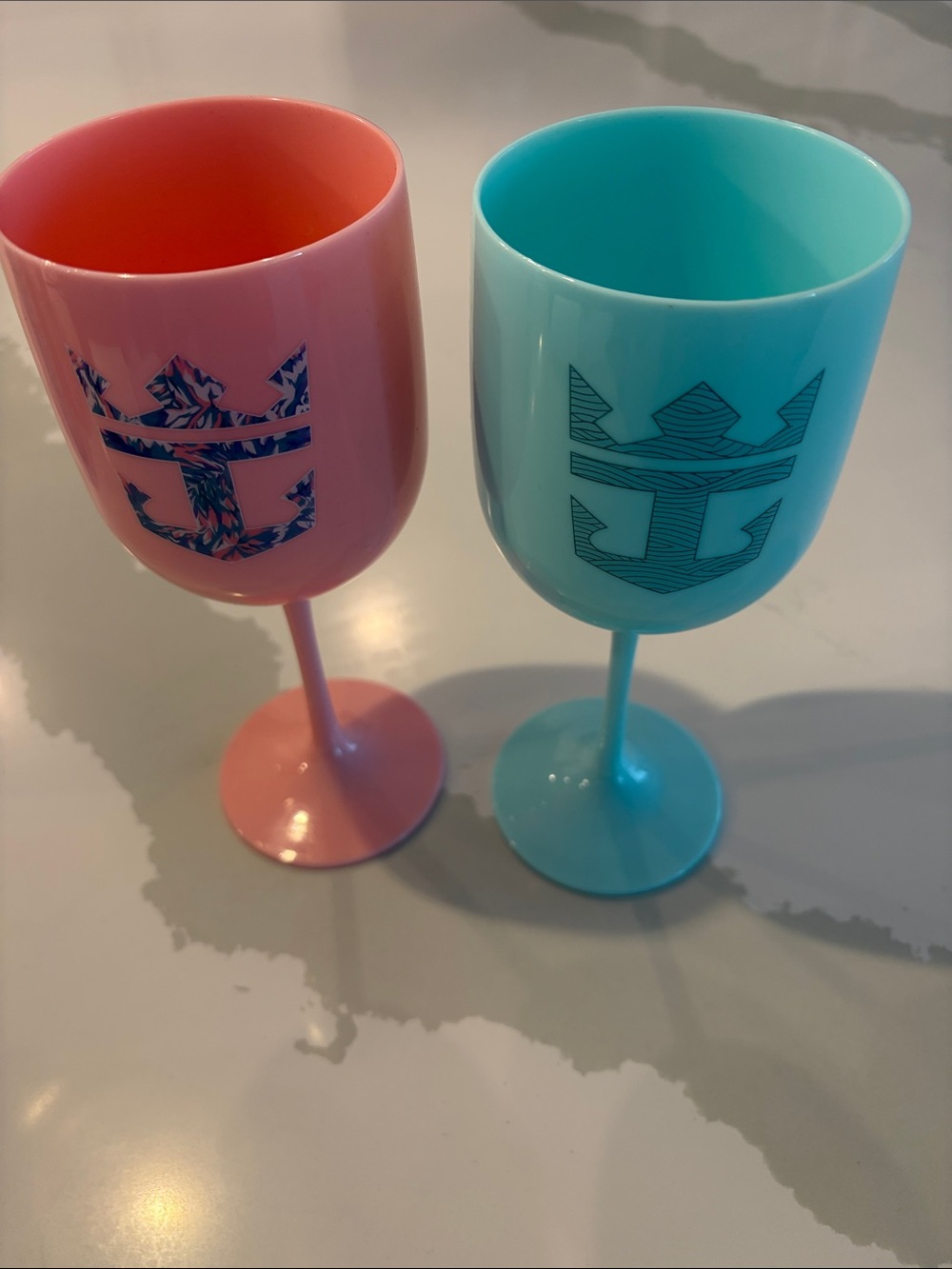 Royal Caribbean Plastic Wine Goblets in Pink and Aqua - Set of 2